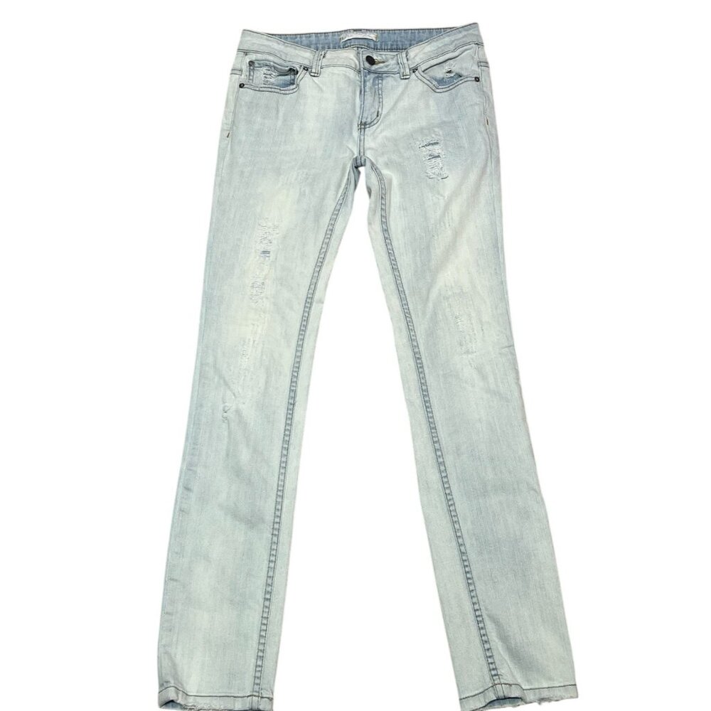 FREE PEOPLE Straight Leg Jeans Denim Distressed Light Wash Mid Rise Size 27